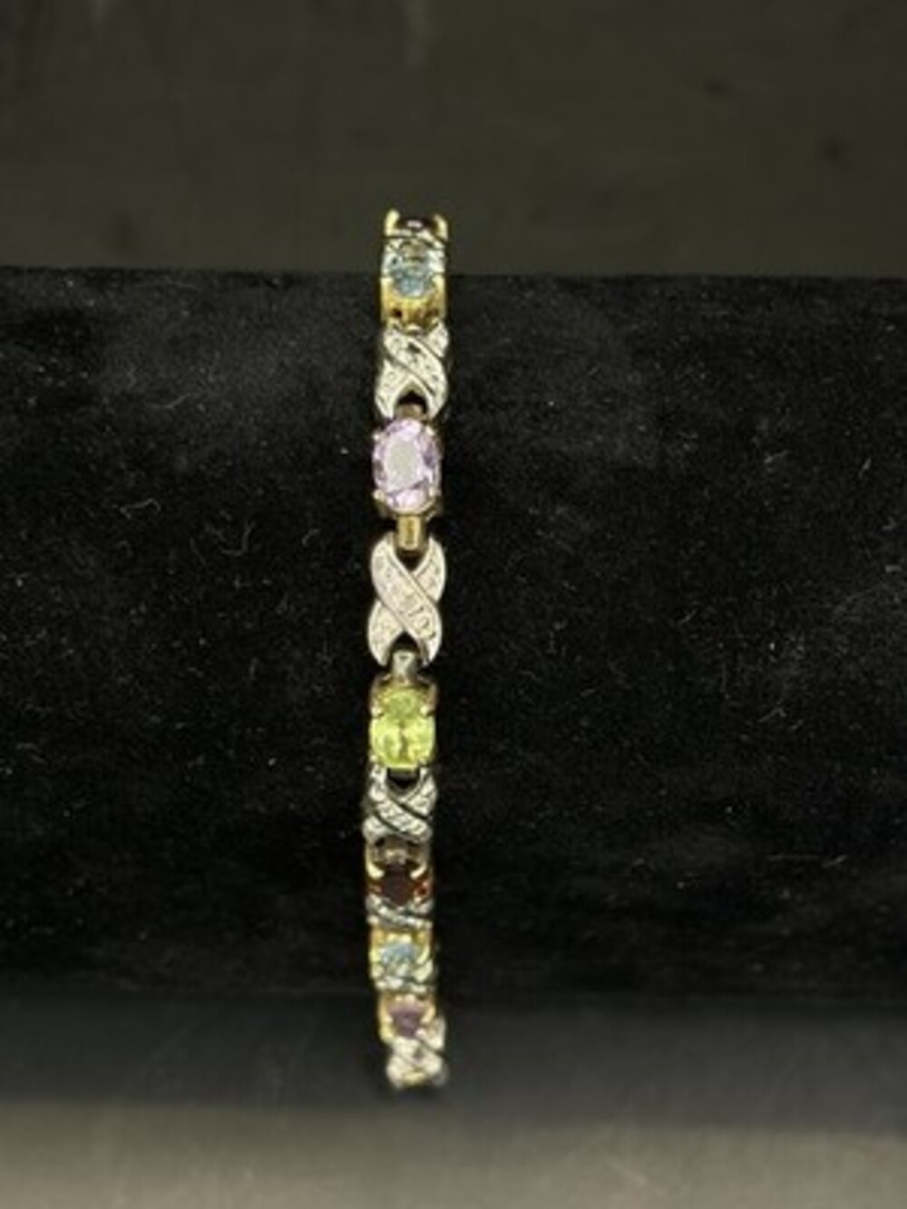 LPB LeStage Sterling Silver 925 Multi-Gemstone X & O Tennis Bracelet 7.5" READ